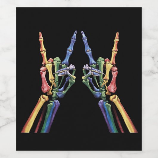 Skelet Rock Hand LGBTQ Cool Rainbow Flag Gay Wijn Etiket (Enkel label)