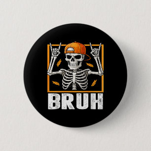 Skelet Rock On Bruh Halloween Voor Mannen Jongens  Ronde Button 5,7 Cm