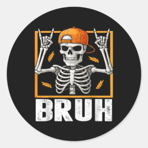 Skelet Rock On Bruh Halloween Voor Mannen Jongens Ronde Sticker