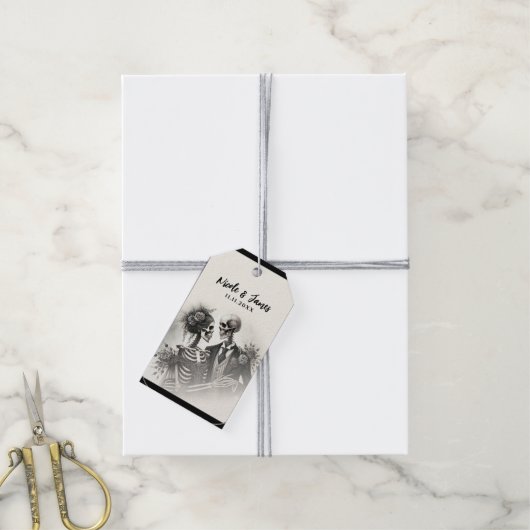  Skelet Romance Gotische bruiloft Verloving Cadeaulabel (Met Touw)