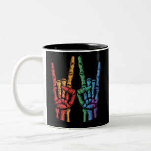 Skelet Roter Hand LGBTQ Regenboogvlag Gay Pride  Tweekleurige Koffiemok