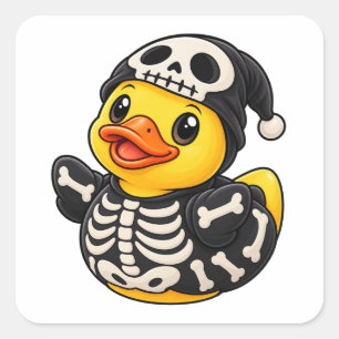Skelet Rubber Eend Halloween Kostuum Vierkante Sticker