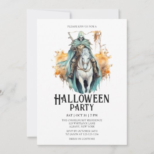Skelet Ruiter Kostuum Mint Halloween Feest Kaart (Voorkant)