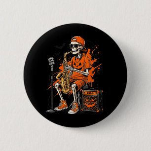 Skelet Saxofoon Halloween Grappige Saxofonist Mann Ronde Button 5,7 Cm