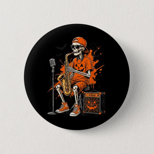 Skelet Saxofoon Halloween Grappige Saxofonist Mann Ronde Button 5,7 Cm (Voorkant)