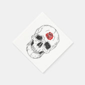 Skelet Schedel Botten Zwarte & Rode Roos Glitters  Servet (Hoek)