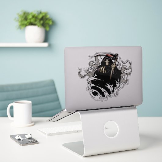 Skelet, schedel, dood, Sticker (Laptop op bureau)