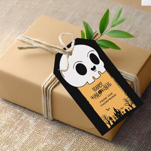 Skelet Schedel Kerkhof Zwarte Gotische Halloween Cadeaulabel