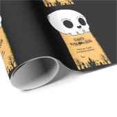 Skelet Schedel Kerkhof Zwarte Gotische Halloween Cadeaupapier (Rol Hoek)