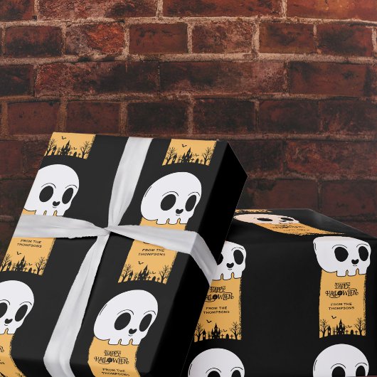 Skelet Schedel Kerkhof Zwarte Gotische Halloween Cadeaupapier