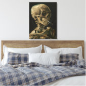 Skelet Schedel met Brandende sigaret van Van Gogh Canvas Afdruk (Insitu (Slaapkamer))
