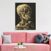 Skelet Schedel met Brandende sigaret van Van Gogh Canvas Afdruk (Insitu (Woonkamer))