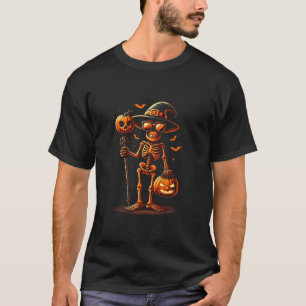 Skelet schedel met enge pompoen Funny Hallowe T-shirt