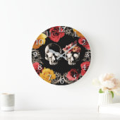 Skelet Schedel Rood Geel Herfst Bloemig Grote Klok (Huis)