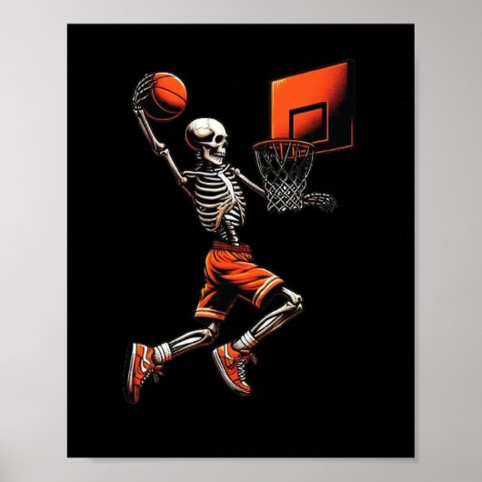 Skelet Schets Speler Dunkende Hoop Halloween Vint Poster (Voorkant)