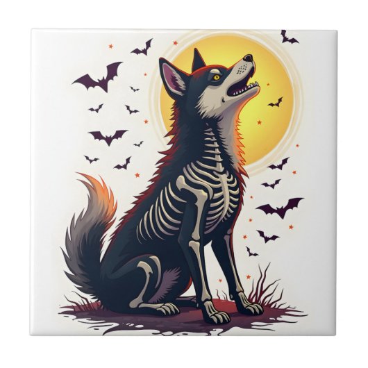 Skelet Shiba Schreeuw Tegeltje (Voorkant)