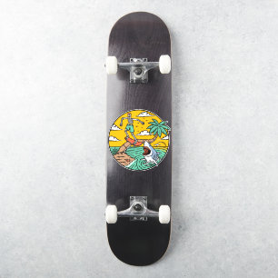 Skelet Skateboard Man Gestrand Op Eiland Haai Sticker