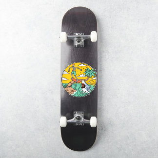 Skelet Skateboard Man Gestrand Op Eiland Haai Sticker