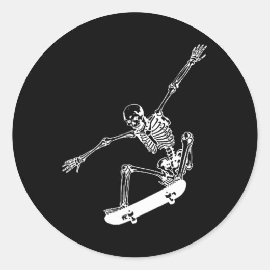 Skelet Skateboard Skull Halloween Skateboarden Ronde Sticker (Voorkant)