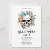 Skelet Skull Flowers Mint Halloween Party Kaart (Voorkant)