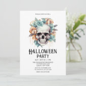 Skelet Skull Flowers Mint Halloween Party Kaart (Staand voorkant)