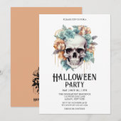 Skelet Skull Flowers Mint Halloween Party Kaart (Voorkant / Achterkant)