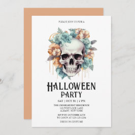 Skelet Skull Flowers Mint Halloween Party Kaart