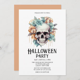 Skelet Skull Flowers Mint Halloween Party Kaart