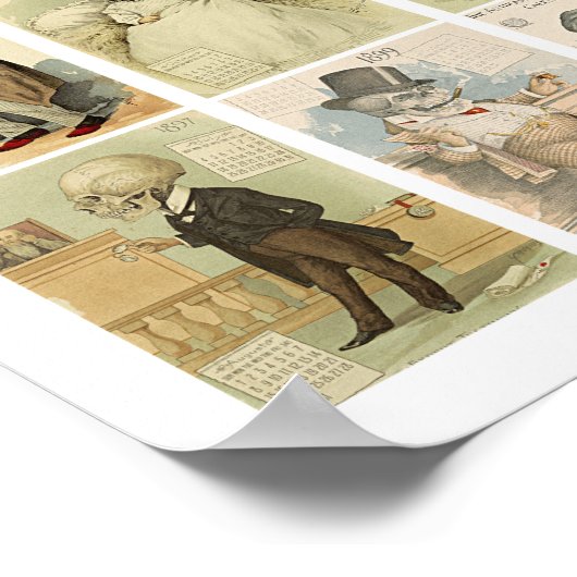 Skelet Skulls 1800s kalender Art Poster (Hoek)