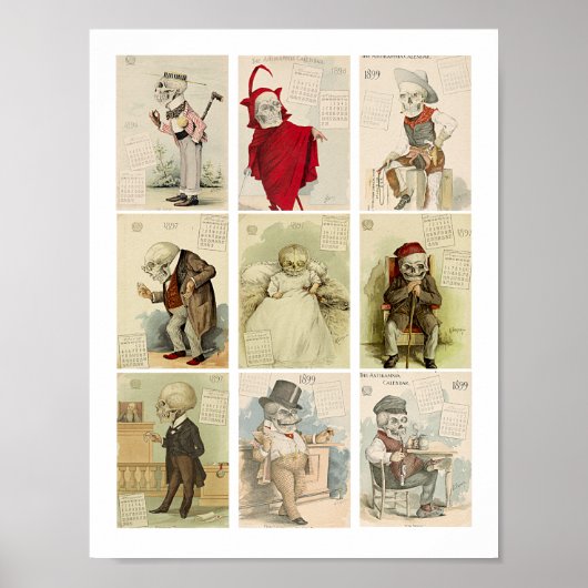 Skelet Skulls 1800s kalender Art Poster (Voorkant)