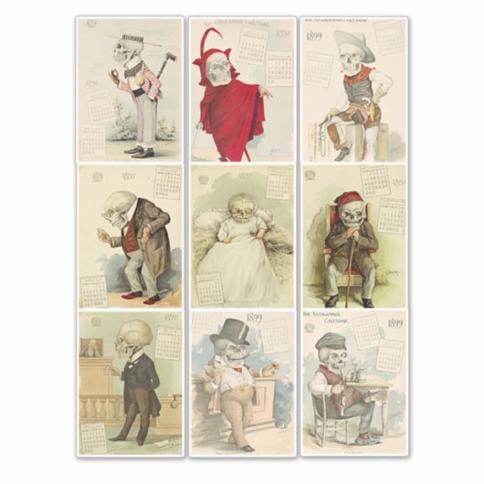 Skelet Skulls  1800s kalender Art Sticker (Voorkant)