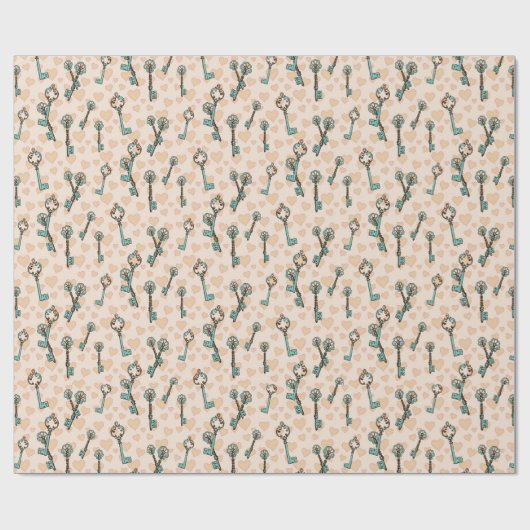 Skelet Sleutels met Heart Pattern Wrapping Paper Cadeaupapier (Vlak)