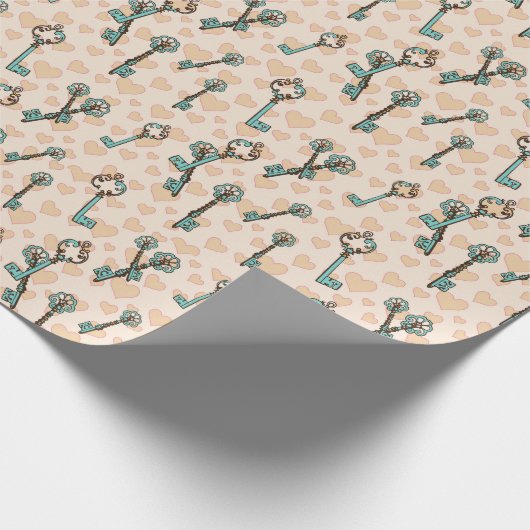 Skelet Sleutels met Heart Pattern Wrapping Paper Cadeaupapier (Hoek)