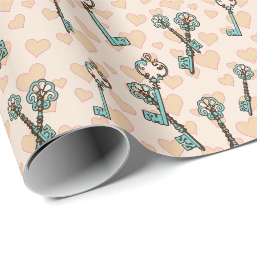 Skelet Sleutels met Heart Pattern Wrapping Paper Cadeaupapier (Rol Hoek)