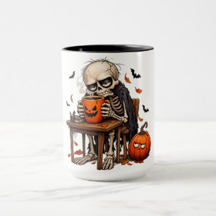 Skelet Slurpende Pompoenmok Halloween Mok