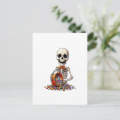Skelet Snoep Kom Halloween Briefkaart (Staand voorkant)