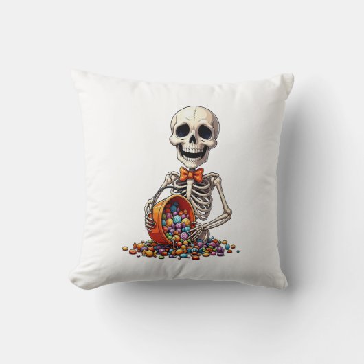 Skelet Snoep Kom Halloween Kussen (Voorkant)