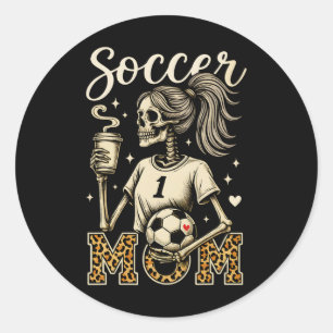 Skelet Soccer Moeder Coffee Luipaard Stijl Vintage Ronde Sticker