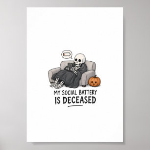 Skelet Sociale Batterij Overleden Grappige Hallowe Poster