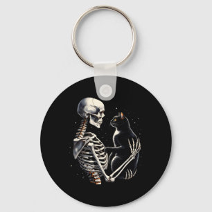 Skelet speelt met een kat grafische schedel kat gr sleutelhanger