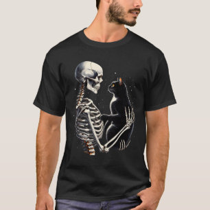 Skelet speelt met een kat grafische schedel kat gr t-shirt