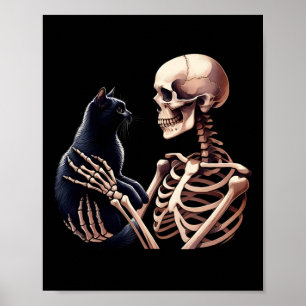 Skelet speelt met een kat grafische schedel kat li poster