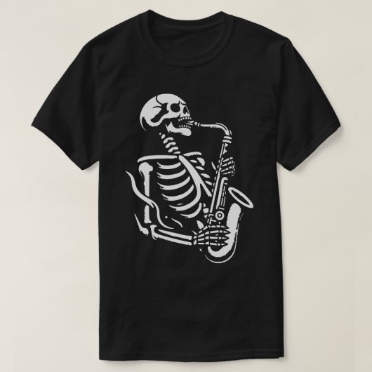 Skelet speelt saxofoon 3 t-shirt (Design voorkant)