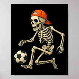 Skelet speelt voetbal Halloween Voetbal Grafiek Poster