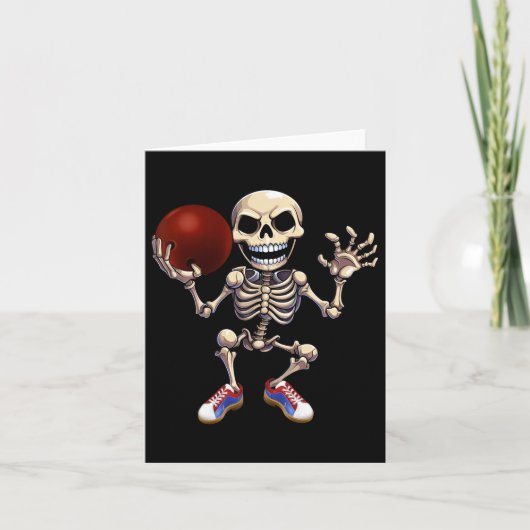 Skelet spelen Bowling Funny Halloween Skull Kind Kaart (Voorkant)