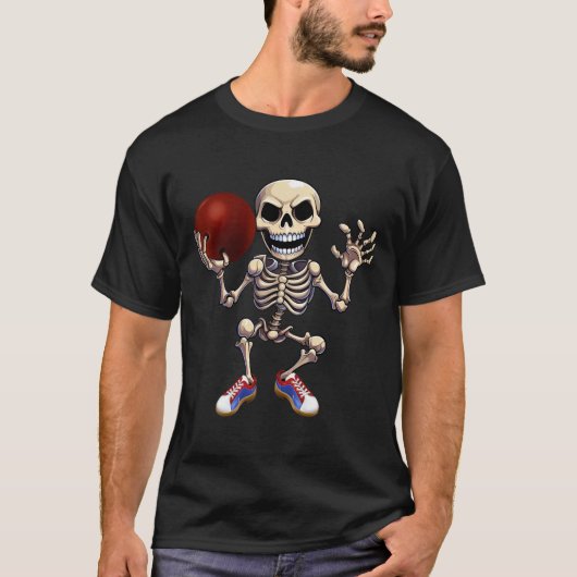 Skelet spelen Bowling Funny Halloween Skull Kind T-shirt (Voorkant)