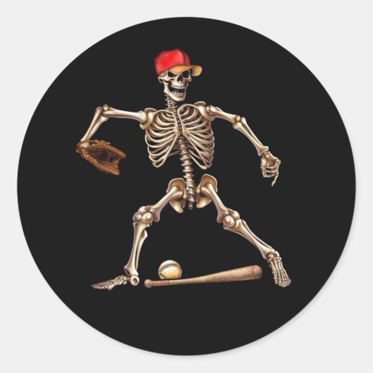 Skelet Spelen Honkbal Halloween  Baseba Ronde Sticker (Voorkant)