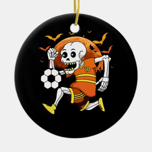 Skelet Spelen Voetbal Grappig Halloween Voetbal Sp Keramisch Ornament (Voorkant)