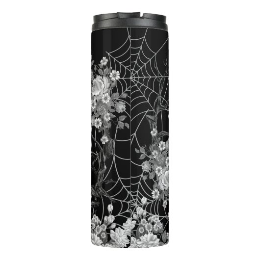 Skelet Spider Moon Web Zwart Halloween Thermosbeker (Achterkant)