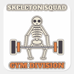 Skelet Squad Gym Divisie Workout Shirt Vierkante Sticker